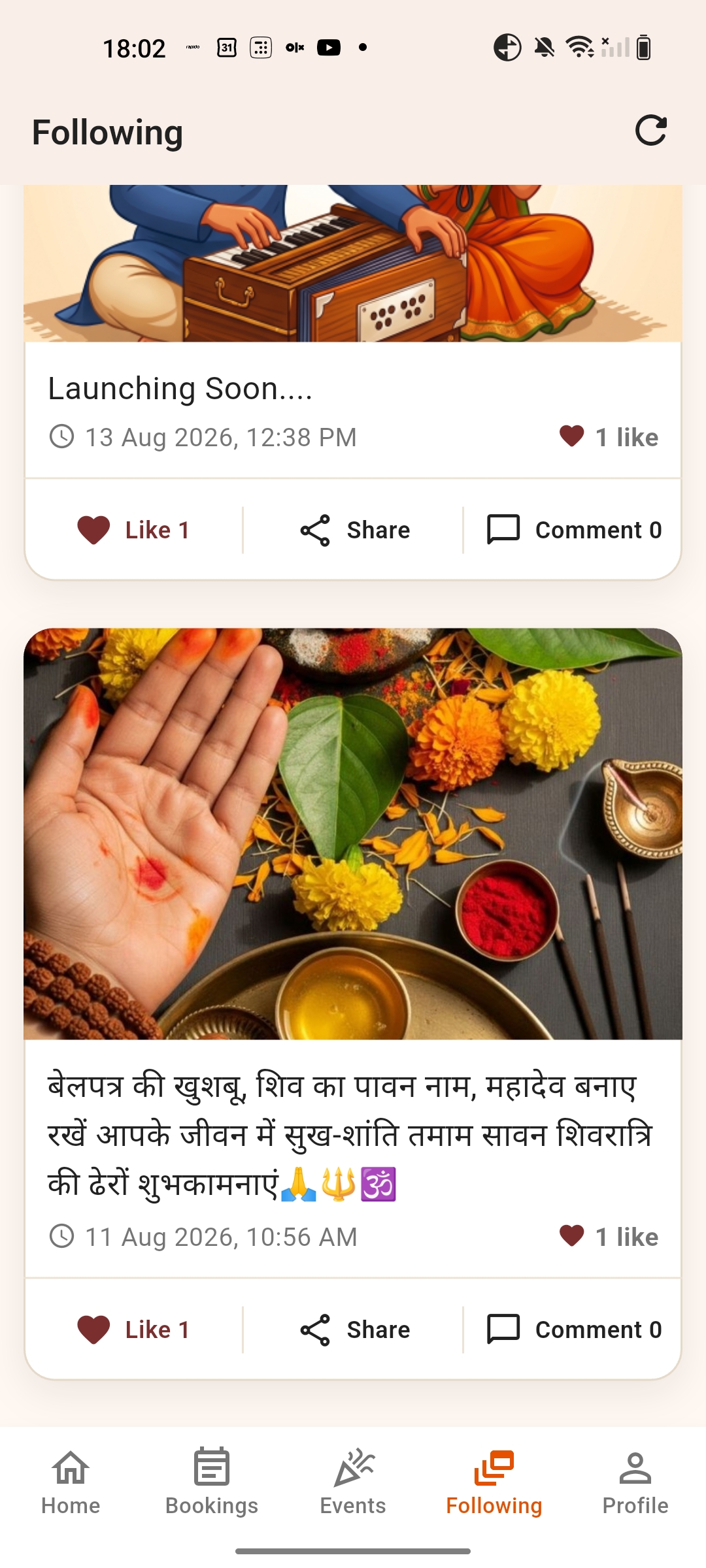 Kirtan Connect community following feed