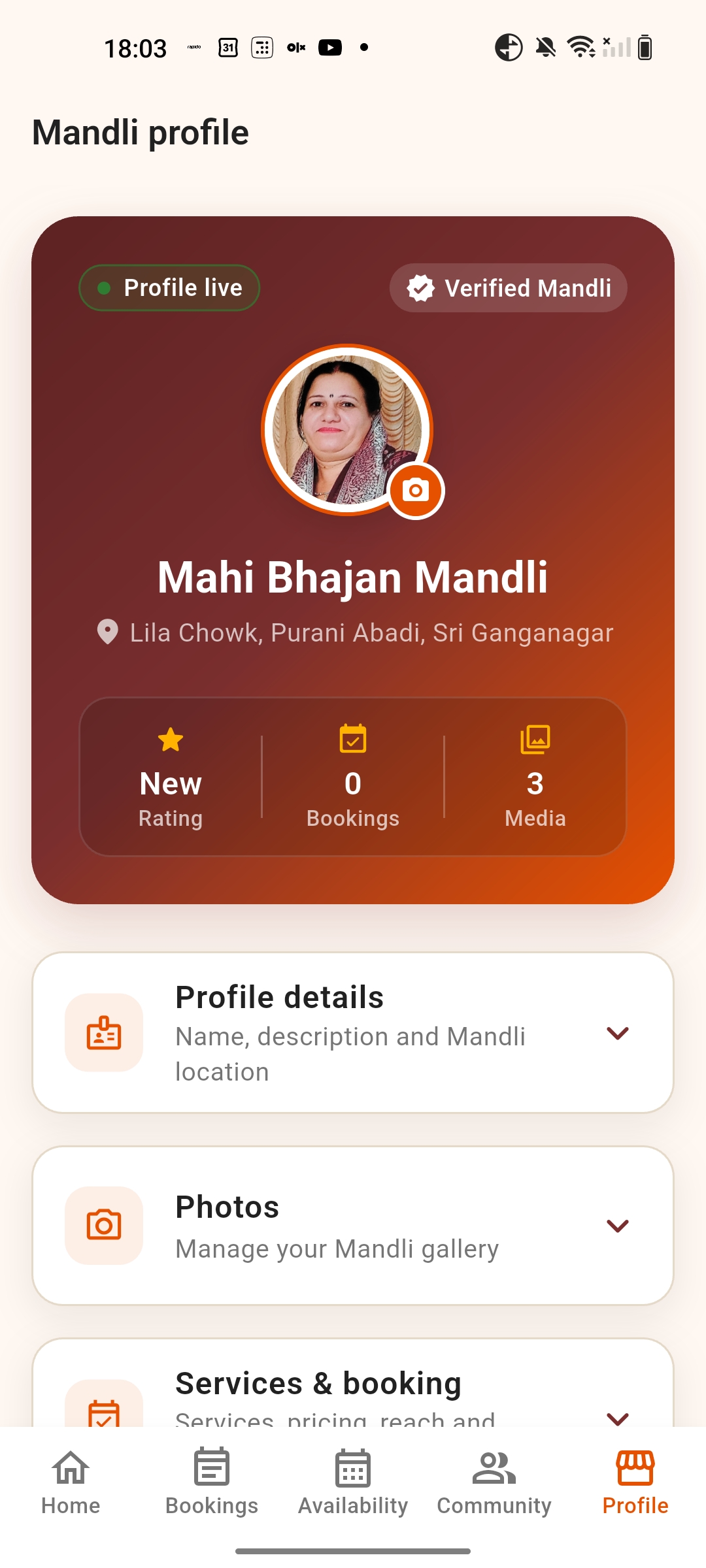 Verified Mandli profile management screen